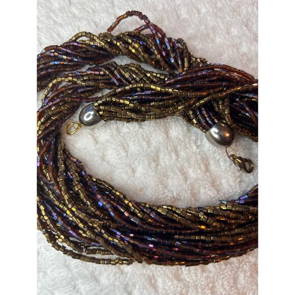Vintage Glass Beaded Necklace Dark Brown Braided Multi Strand 29" - Picture 5 of 6